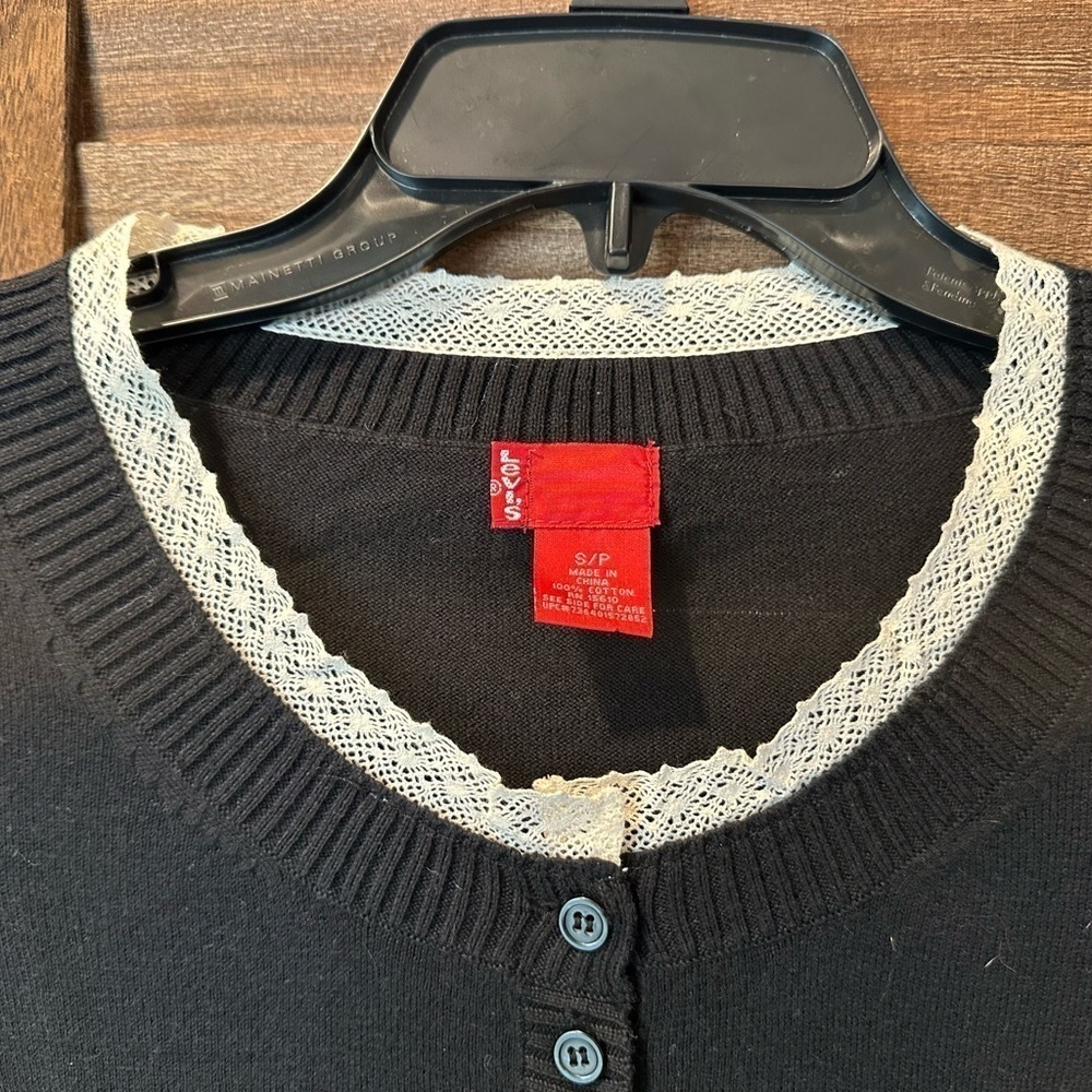 Levi’s Black Sweater with Cream Lace Trim NWT - Picture 3 of 7